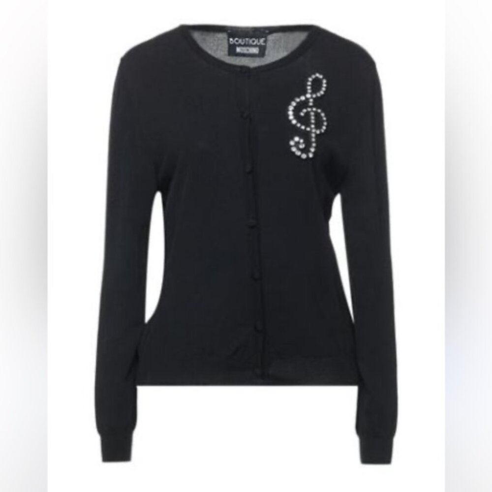 Moschino Boutique Crystal Music Cardigan Sweater Button Down Knit Soft Preppy 8
